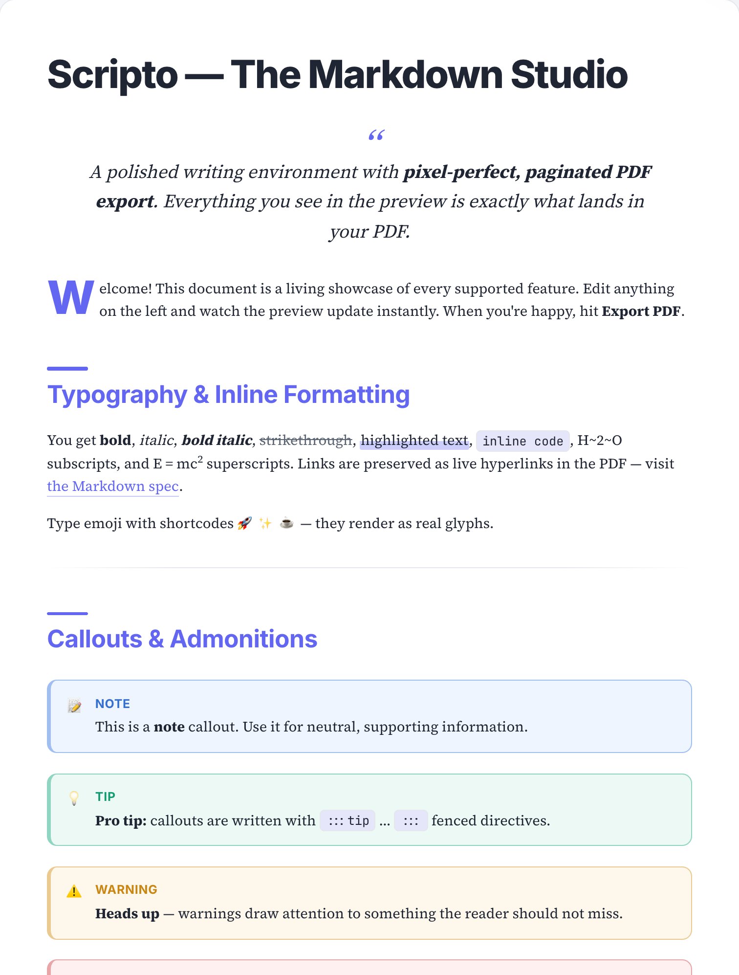 Editorial skin — real page render